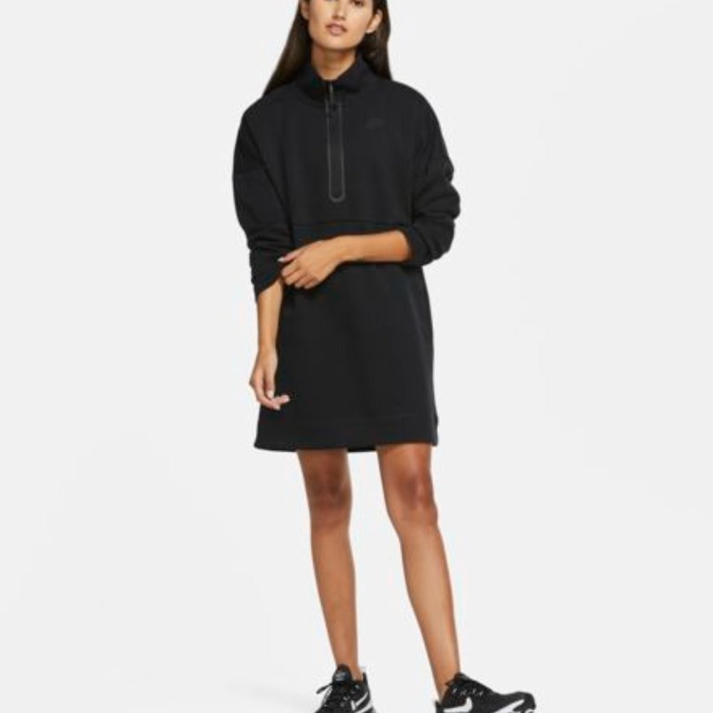 Nike Half-Zip Tech Fleece Long Sleeve Dress Black/Black Size Small with Pockets